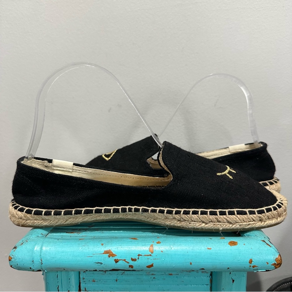Soludos Jason Polan Gold Embroidered Wink Espadrille Black Size 8 - Picture 7 of 14